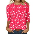 thumbnail image 1 of Womens 3/4 Length Sleeve Tops 2024, Valentines and Casual Fashion Style Shirts Crew Neck Loose-Fitting Blouses, 1 of 4