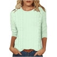 thumbnail image 1 of Womens 3/4 Length Eyelet Tops Summer Casual Solid Color Trendy Blouses Loose Fit Work Beach Vacation Shirt, 1 of 5