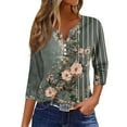 thumbnail image 1 of Womens 3/4 Length Sleeve Tops Casual Henley Summer Shirts Loose Fit Three Quarter Length Sleeve Blouses, 1 of 5