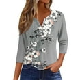 thumbnail image 1 of Womens 3/4 Length Sleeve Tops Casual Henley Summer Shirts Loose Fit Three Quarter Length Sleeve Blouses, 1 of 5