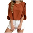 thumbnail image 1 of Womens 3/4 Length Sleeve Tops Crew Neck Solid Color Fashion Shirts Spring Summer Business Casual Blouses Shirt, 1 of 6