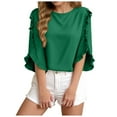 thumbnail image 1 of Womens 3/4 Length Sleeve Tops Crew Neck Solid Color Fashion Shirts Spring Summer Business Casual Blouses Shirt, 1 of 6