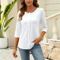 thumbnail image 1 of Womens 3/4 Length Sleeve Tops Crewneck Pleated T-Shirts Casual Spring Summer Tunic Tops Basic Trendy Clothes, 1 of 4