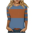 thumbnail image 1 of Womens 3/4 Length Sleeve Tops Fall Striped Color Block Trendy Casual Loose Fit Crewneck Sweatshirts Basic Work Daily Wear Tops,Blue 1,XL, 1 of 3