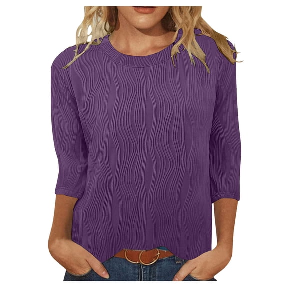 Womens 3/4 Length Sleeve Tops O Neck Shirts Casual Basic Trendy Tee Blouses