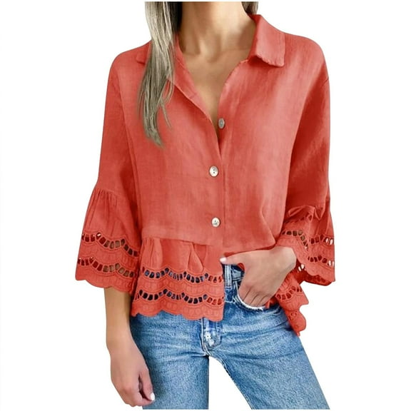 Womens 3/4 Length Sleeve Tops for Spring Ladies Tops And Blouses 3/4 Sleeve T Shirts for Women Full Sleeve Womens Blouses Plus Size Under 5 Dollars Free Shipping