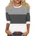 thumbnail image 1 of Womens 3/4 Length Sleeve Tops Trendy Striped T Shirts Crew Neck Colorblock Casual Fall Basic Tees Graphic Tshirts (M, Gray), 1 of 5