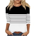 thumbnail image 1 of Womens 3/4 Length Sleeve Tops Trendy Striped T Shirts Crew Neck Colorblock Casual Fall Basic Tees Graphic Tshirts (S, Black 01), 1 of 5