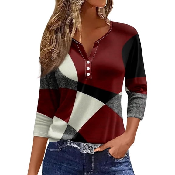 Womens 3/4 Length Sleeve Tops V Neck Tunic Casual Dressy Blouse Floral Printed Shirts Basic Blouses Dressy Casual Fall Fashion Tunic Tops