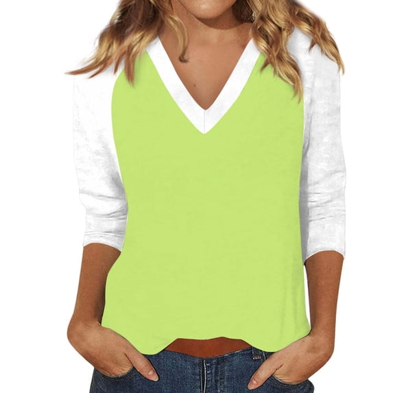 Womens 3/4 Length Sleeve Tops, Yigetop Women's Tops Printed Women's Top 3/4 Sleeves Blouse Short Sleeve T Shirt V Neck T Shirt 3/4 Sleeve Top Light Green 2XL