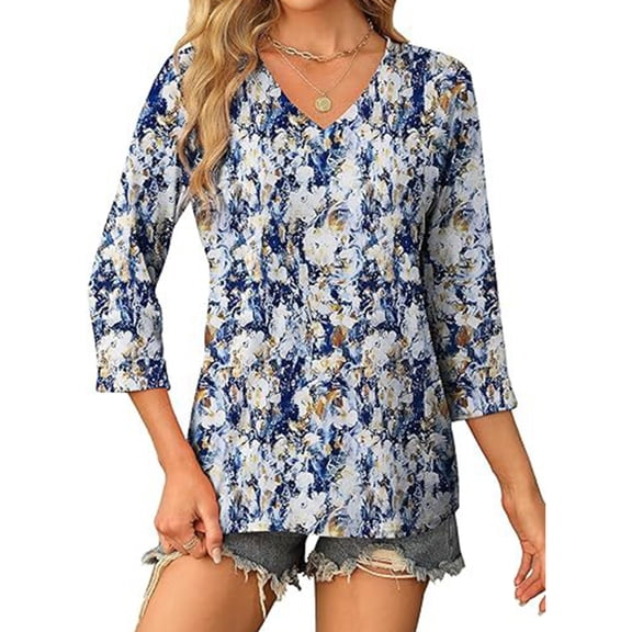 Womens 3/4 Length Sleeve Tunics Tops Casual V Neck Shirt Basic Tees Business Work Blouses 2025 Summer Fall Clothes