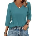 thumbnail image 1 of Womens 3/4 Length Sleeve Tunics Tops Casual V Neck Shirt Basic Tees Business Work Blouses 2025 Summer Fall Clothes, 1 of 16