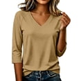 thumbnail image 1 of Womens 3/4 Length Sleeve V Neck Tops Trendy Casual Tunic Loose Fit Basic Shirts 2026 S, 1 of 5