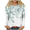 thumbnail image 1 of Womens 3/4 Long Sleeve Shirt Floral Print Crew Neck Blouse Quarter Length Tops Casual Loose Tunic Tee Spring Fall Clothes (White L), 1 of 5