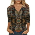thumbnail image 1 of Womens 3/4 Long Sleeve Shirt Floral Print V-Neck Blouse Quarter Length Tops Casual Loose Tunic Tee Spring Fall Clothes (Blue 2XL), 1 of 5