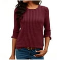 thumbnail image 1 of Womens 3/4 Long Sleeve Sweater Shirts Fall Lightweight Crewneck Tunic Tops Casual Loose Fitting Work Travel Blouse Wine XXL, 1 of 6