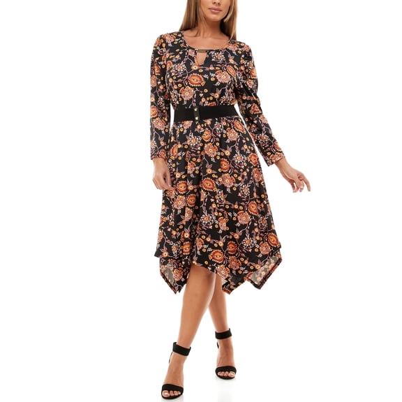 Womens 3/4 Puff Sleeve Dress with Belt Chintz Charm XL