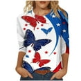 thumbnail image 1 of Womens 3/4 Sleeve American Flag T Shirt Patriotic Shirts 4th of July Tops Casual Crew Neck Lounge Wear Blue, L, 1 of 5