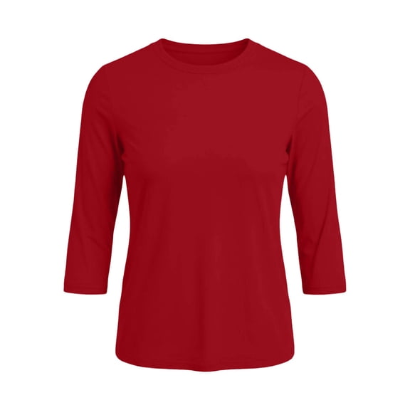 Womens 3/4 Sleeve Basic Tshirts Trendy Slim Fit Crew Neck Tops Ladies Causal Fall Going out Tees Red XS