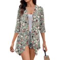 Womens 3/4 Sleeve Cardigan Draped Soft Knit Sweater Floral Print Open