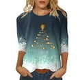 thumbnail image 1 of Womens 3/4 Sleeve Christmas Tops Workout Shirts Daily Print Crewneck Printed Flower Loose Side Split Tunic Santa Xmas Tees Blouses, 1 of 4