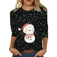 thumbnail image 1 of Womens 3/4 Sleeve Christmas Tops Workout Shirts Ladies Casual Snowman Print Crewneck Santa Xmas Tees Blouses, 1 of 4