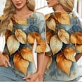 thumbnail image 1 of Womens 3/4 Sleeve Cotton T Shirts Summer Blouse Plus Summer Blouses for Women 2025 Linen Womens Printed T Shirts reorder items, 1 of 6