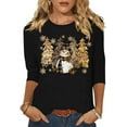thumbnail image 1 of Womens 3/4 Sleeve Crew Neck T-Shirts Merry Bright Christmas Tree Graphic Tee Tops, 1 of 1