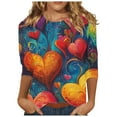 thumbnail image 1 of Womens 3/4 Sleeve Crew Neck Valentine T Shirts Love Heart Printed Graphic Tee Tops, 1 of 5