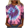 thumbnail image 1 of Womens 3/4 Sleeve Crewneck Shirts Casual Print Trendy Tops Puls Size Cotton Tee Summer Clothes (Hot Pink 2XL), 1 of 5