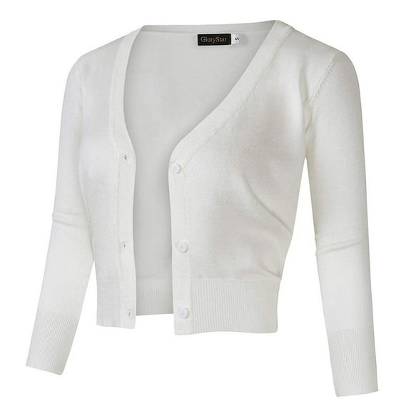 Womens 3/4 Sleeve Cropped Cardigan Sweaters Open Front Knit Short Bolero Shrugs