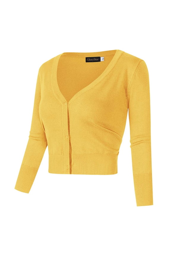 Womens 3/4 Sleeve Cropped Cardigan Sweaters Open Front Knit Short Bolero Shrugs