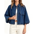 thumbnail image 1 of Womens 3/4 Sleeve Cropped Denim Jackets Casual Button Down Loose Coat with Pockets, 1 of 7