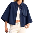 thumbnail image 1 of Womens 3/4 Sleeve Cropped Denim Jackets Casual Button Down Loose Coat with Pockets, 1 of 6