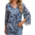 thumbnail image 1 of 3/4 Sleeve Dressy Blouses for Women Ruffle Double Layers Mesh V Neck Lightweight Tunic Tops, 1 of 7