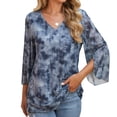 thumbnail image 1 of 3/4 Sleeve Dressy Blouses for Women Ruffle Double Layers Mesh V Neck Lightweight Tunic Tops, 1 of 7
