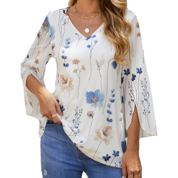 Blouses for Women V Neck Ruffle Double Layers Mesh Tunics Casual Layering Shirts