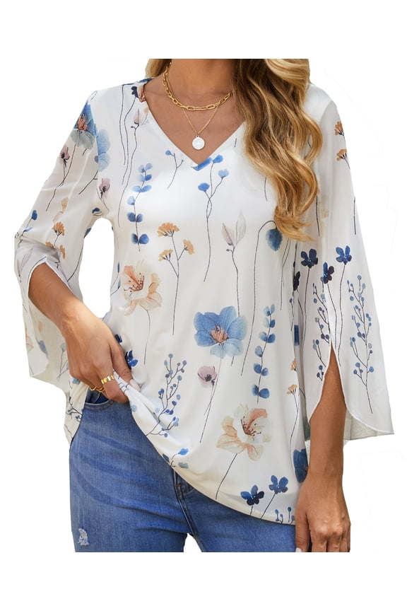 Blouses for Women V Neck Ruffle Double Layers Mesh Tunics Casual Layering Shirts