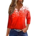 Womens 3/4 Sleeve Henley Tshirts Christmas Snowflake Xmas Trees Print T