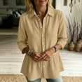 thumbnail image 1 of Womens 3/4 Sleeve Hollow Crochet Lace Trim Button Down Collared Shirts Flowy Ruffle Hem Babydoll Peplum Tops Blouses, 1 of 6