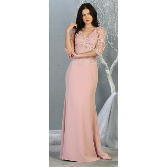 Women's May Queen MQ1783 3 4 Sleeve Mother Of the Bride Classy Dress Dusty Rose Pink Pink 4XL
