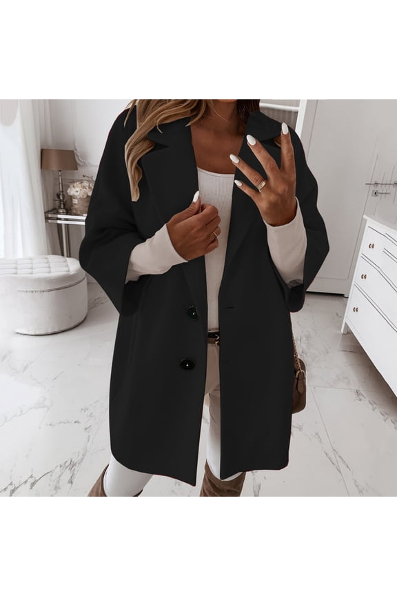 Womens 3/4 Sleeve Notched Lapel Collar Double Coat Winter Wool Blend Over Coats Long Jackets Zip up Jackets Women Lightweight Jackets for Women Zipper Jacket Womens Lined Flannel Tailo Jacket Jackets