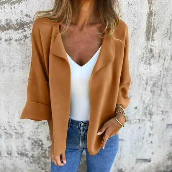 Womens 3/4 Sleeve Plus Size Cardigans Casual Solid Color Open Front Jacket Loose Fit Fall Spring Outwear Tops (4XL, Orange)
