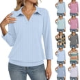 thumbnail image 1 of Womens 3/4 Sleeve Polo Shirts Collared V Neck Business Blouses Banded Bottom Casual Tops Purple 3XL, 1 of 7