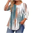 thumbnail image 1 of Womens 3/4 Sleeve Round Neck Tunic Tops Spring Summer Casual Loose Swing T Shirt Floral Print Baggy Tops Oversized Tees, 1 of 5