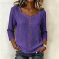 thumbnail image 1 of Womens 3/4 Sleeve Shirt Button Detail Top Summer Baggy Square Notch Neck Casual Boho Blouses M, 1 of 8