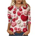 thumbnail image 1 of Womens 3/4 Sleeve Shirt Crewneck Casual Loose Print Valentine's Day Womens T Shirt Tee Tops, 1 of 5