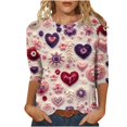 thumbnail image 1 of Womens 3/4 Sleeve Shirt Crewneck Casual Loose Print Valentine's Day Womens T Shirt Tee Tops, 1 of 5