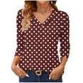 thumbnail image 1 of Womens 3/4 Sleeve Shirt, V Neck T Shirts for Women Summer Fashion Loose Fit Dots Printed Basic T-Shirts S-2XL, 1 of 4
