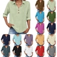 thumbnail image 1 of Womens 3/4 Sleeve Shirts Business Lapel Collared Solid Color Button Down Fashion Tops Dressy Casual Spring Blouses, 1 of 6
